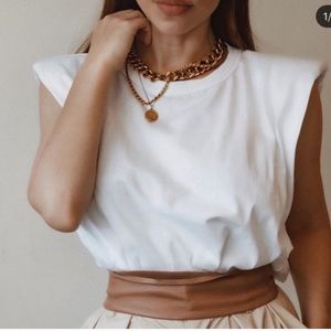 Zara white tee with shoulder pads